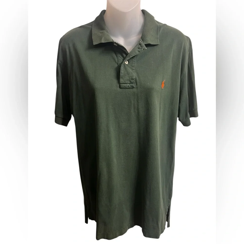 Polo Ralph Lauren Men’s Medium Green Short Sleeve Cotton Polo Shirt Orange Pony
